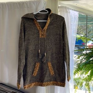 Superfine Alpaca Wool Hooded Intarsia Jacket, pullover sweater